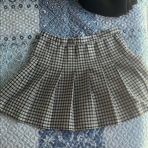 Rewind Black and White Pleated Skater Mini Skirt